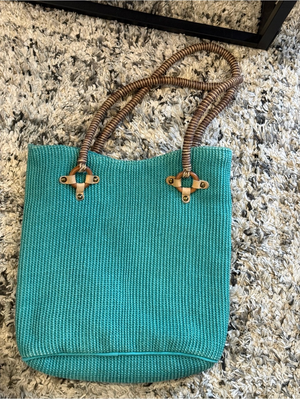 Teal Woven Tote with Rope Handles